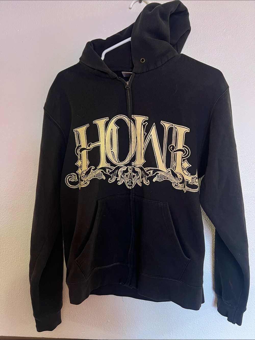 Fruit of the Loom Black Zip Hoodie with Gold Script Graphic